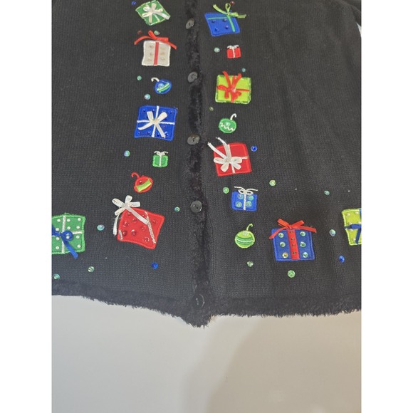Vintage Tiara International Christmas Sweater Sz Medium Holiday Cheer Cardigan - Picture 7 of 11
